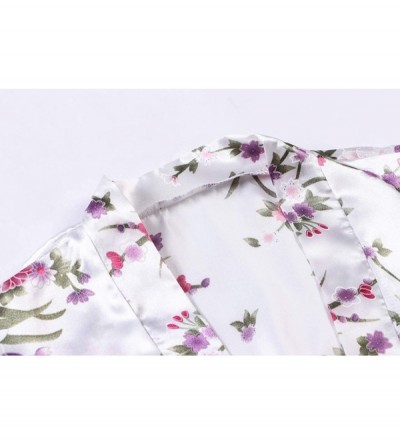 Robes Women's Floral Short Kimono Robe Bride Bridesmaid Satin Nightgown Bathrobe - White-1 - CF1945Q30RC $12.97