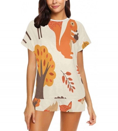 Sets Autumn Fox Leaf Women's Night Shirt for Sleeping Sleepwear Short Sleeve - Multi 1 - C119C9OGIN8 $30.00