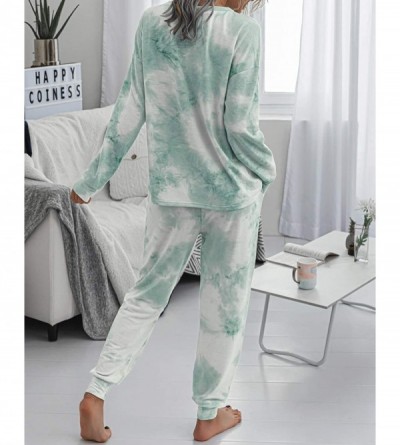 Sets Women Tie Dye Pajamas Sets Long Sleeve Sweatshirt Pants Lounge Set Loungewear Nightwear Pjs - Green - CJ19CCYOA7D $34.87