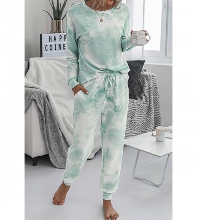 Sets Women Tie Dye Pajamas Sets Long Sleeve Sweatshirt Pants Lounge Set Loungewear Nightwear Pjs - Green - CJ19CCYOA7D $34.87