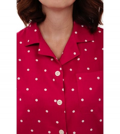 Sets Women's Lightweight Button Down Pajama Set- Long Cotton Pjs - Strawberry Red With White Polka Dots - C512607MK5V $28.11