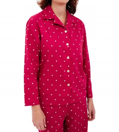 Sets Women's Lightweight Button Down Pajama Set- Long Cotton Pjs - Strawberry Red With White Polka Dots - C512607MK5V $28.11