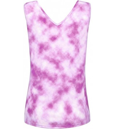Thermal Underwear Fashion Women Casual V-Neck Tie-dye Print Sleeveless Vest T-Shirt Blouse Tops - Pink - CO19C653TQN $26.76