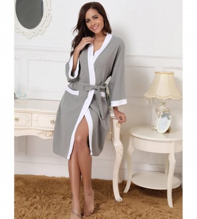 Robes Unisex Kimono Robes Waffle Cotton Bathrobe for Women and Men Spa Robe Lightweight Sleepwear - Grey-white - CR18KOC9QCG ...