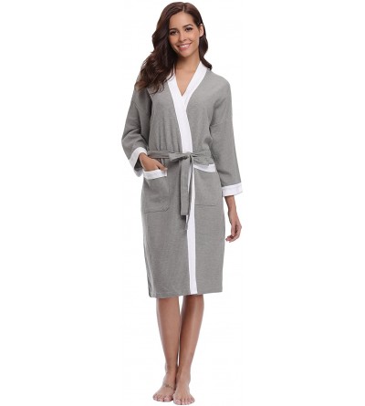 Robes Unisex Kimono Robes Waffle Cotton Bathrobe for Women and Men Spa Robe Lightweight Sleepwear - Grey-white - CR18KOC9QCG ...
