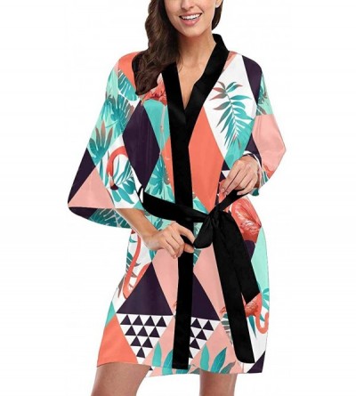 Robes Custom Tropical Leaves Jungle Flamingos Women Kimono Robes Beach Cover Up for Parties Wedding (XS-2XL) - Multi 1 - CT19...