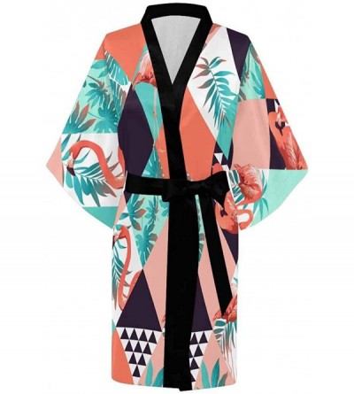 Robes Custom Tropical Leaves Jungle Flamingos Women Kimono Robes Beach Cover Up for Parties Wedding (XS-2XL) - Multi 1 - CT19...