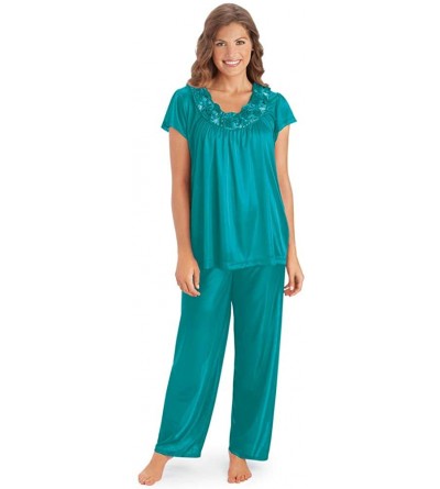 Sets Rose Trim Short Sleeve Pajama Set - Teal - CV18HMQCHGH $47.09