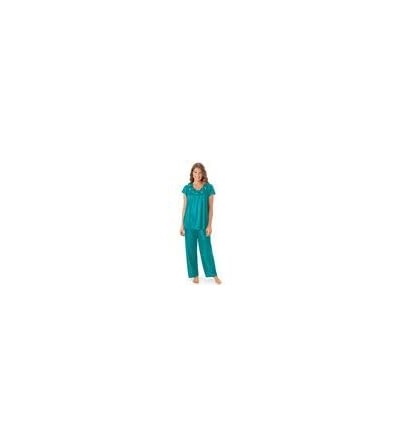 Sets Rose Trim Short Sleeve Pajama Set - Teal - CV18HMQCHGH $25.74