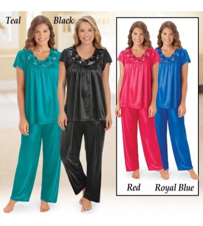 Sets Rose Trim Short Sleeve Pajama Set - Teal - CV18HMQCHGH $25.74
