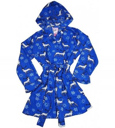 Robes Ladies Long Sleeve Fleece Robe - Deer Print Blue Microfleece - CW12BWFA7OL $37.63