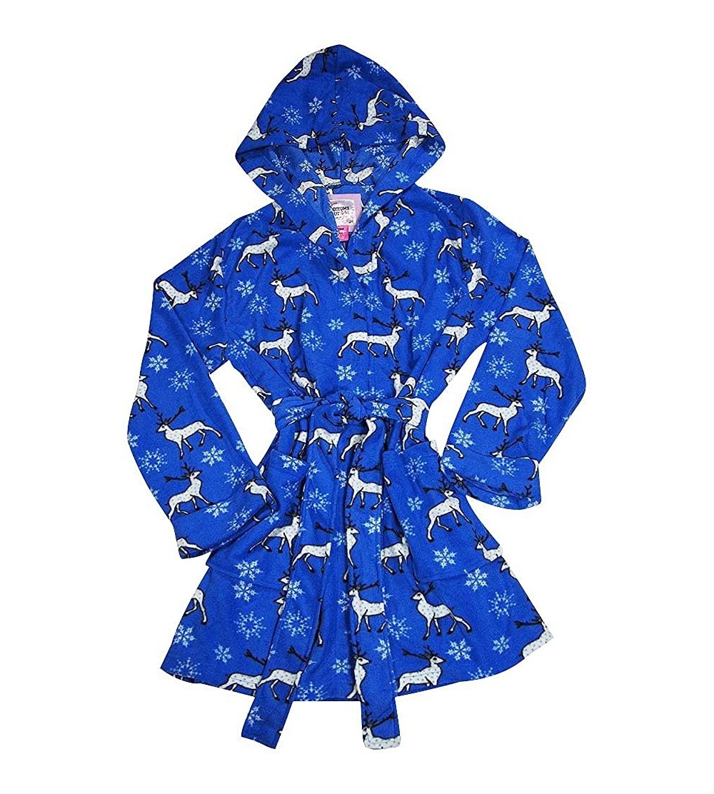 Robes Ladies Long Sleeve Fleece Robe - Deer Print Blue Microfleece - CW12BWFA7OL $20.95
