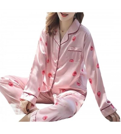 Sets Women's Satin Comfort Lounge Print Sleepwear Long Sleeve Pajama Set - Dark Pink - C419DHTOIX2 $23.79