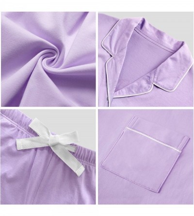 Sets Women's 100% Cotton Pajamas Shorts Set Button Down Notched Collar Sleepwear - Light Purple-order One Size Up - CP1927MXO...