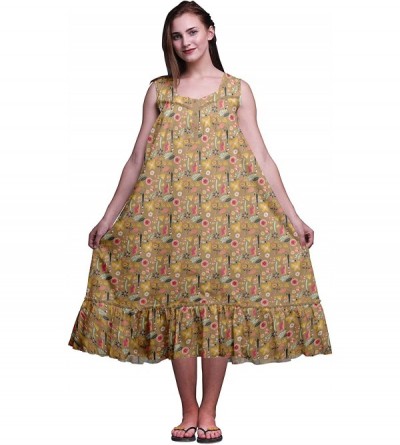 Nightgowns & Sleepshirts Sleeveless Cotton Nightgowns for Women Printed Mid-Calf Length Sleepwear - Light Brown3 - C818SCN6TZ...