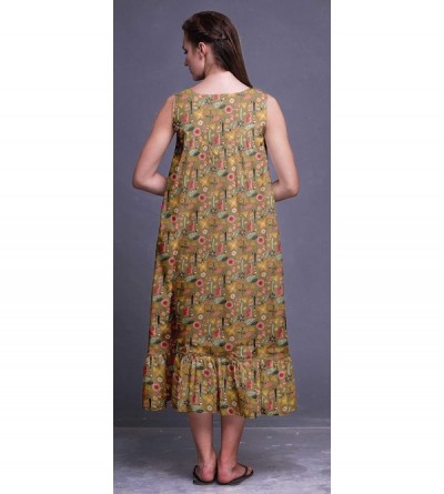 Nightgowns & Sleepshirts Sleeveless Cotton Nightgowns for Women Printed Mid-Calf Length Sleepwear - Light Brown3 - C818SCN6TZ...