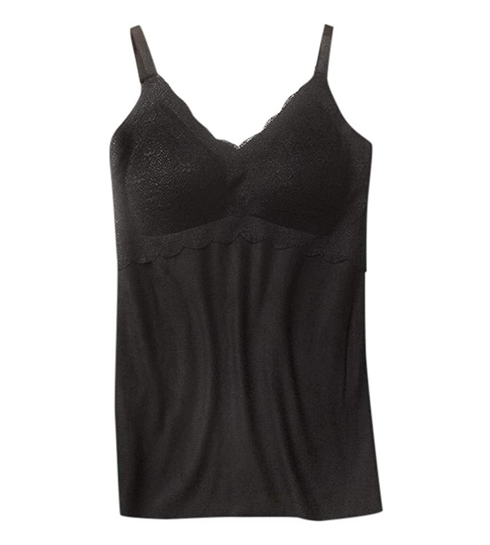 Robes Woman Seamless Elastic Thermal Inner Wear Tank Underwear Seamless Elastic Vest - Black - CX194TM77S9 $13.26