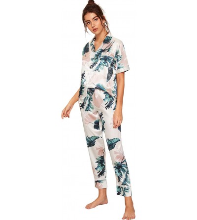 Sets Women's Printed Pajamas Set Button Down Sleepwear Nightwear Pj Lounge Sets - A White - CH18SGS85T3 $31.35