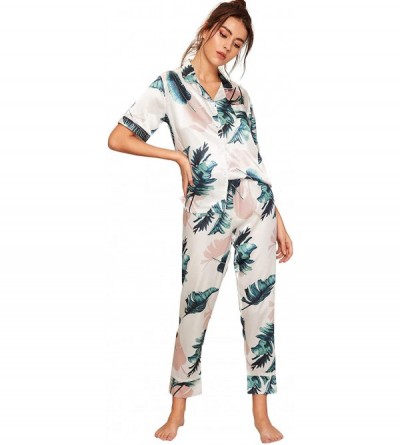 Sets Women's Printed Pajamas Set Button Down Sleepwear Nightwear Pj Lounge Sets - A White - CH18SGS85T3 $31.35