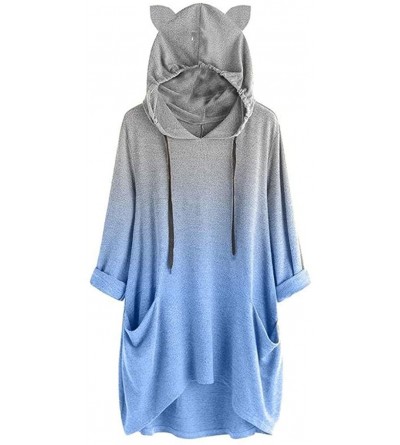 Thermal Underwear Women Long Sleeve Cat Ear Print Blouse Casual Hooded Sweatshirt Pullover Top - A-blue - C018XX85ZA8 $23.81