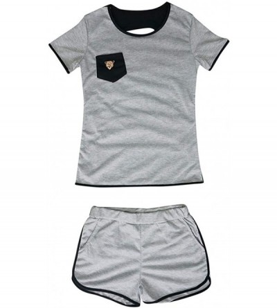 Thermal Underwear Shorts 2 Piece Outfit T Shirts Shorts Loose Tracksuit Suit Pajamas Sets - Gray - CJ18TQWMKZQ $19.38