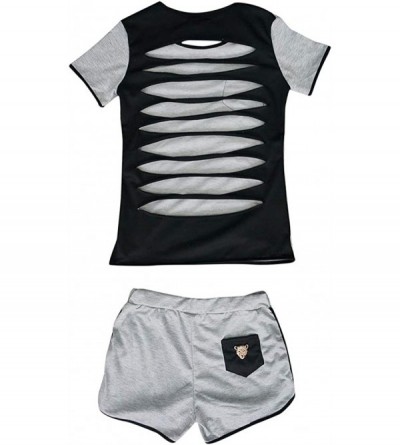 Thermal Underwear Shorts 2 Piece Outfit T Shirts Shorts Loose Tracksuit Suit Pajamas Sets - Gray - CJ18TQWMKZQ $19.38