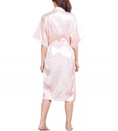 Robes Women's Satin Sleep Robe Dressing Kimono Gown- Bathrobe for Women Long Style - Pink - C21848AE0A8 $28.38