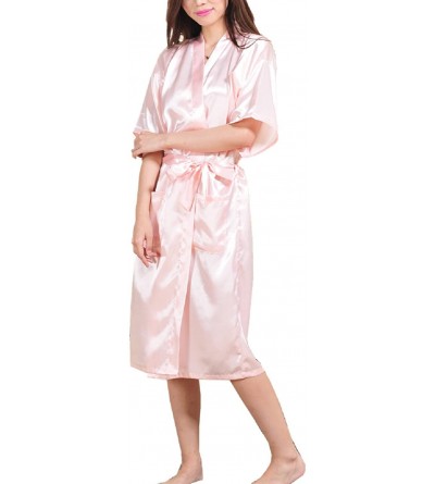 Robes Women's Satin Sleep Robe Dressing Kimono Gown- Bathrobe for Women Long Style - Pink - C21848AE0A8 $28.38
