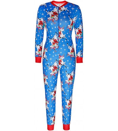 Sets Women's Printed Pajamas Adult Onesies Sleepwear Long Sleeve Jumpsuits Loungewear - Navy Blue - CO18KLYCOS2 $25.78