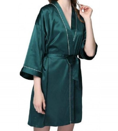 Tops Womens Mid-Length Regular Fit Satin Pure Color with Belt Pjs Sleepwear - 7 - C719876ANMA $26.55