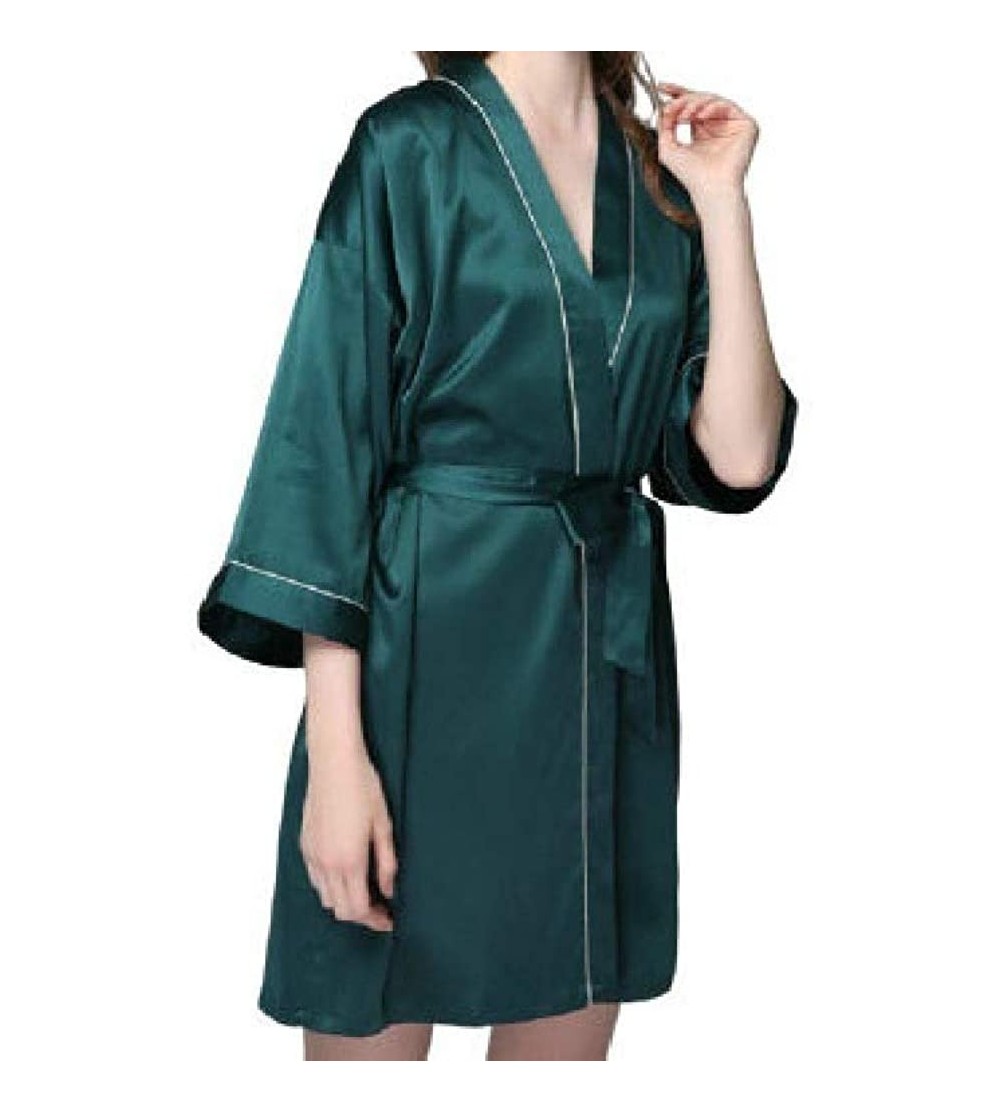 Tops Womens Mid-Length Regular Fit Satin Pure Color with Belt Pjs Sleepwear - 7 - C719876ANMA $26.55