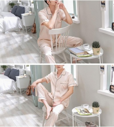 Sets Mens Womens Couple Silk Satin Pajama Sets 2 Pieces Sleepwear Set Loungewear Pajamas Men/Short Sleeve champagne - CA18UZ4...