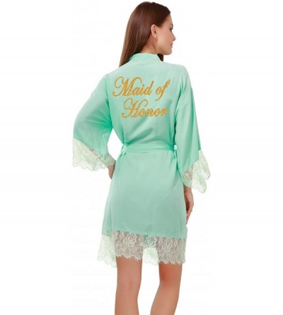 Robes Womens Cotton Robe Short Kimono for Bride & Bridesmaid Wedding Party Robes with Gold Glitter Mint maid of Honor - CB186...
