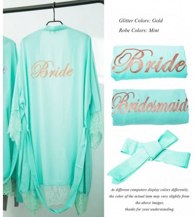 Robes Womens Cotton Robe Short Kimono for Bride & Bridesmaid Wedding Party Robes with Gold Glitter Mint maid of Honor - CB186...