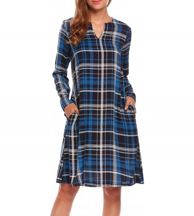 Nightgowns & Sleepshirts Women's Plaid Swing Tunic Casual Loose Long Sleeve T-Shirt Dress - Pat1 - CG186YN5OCE $23.73