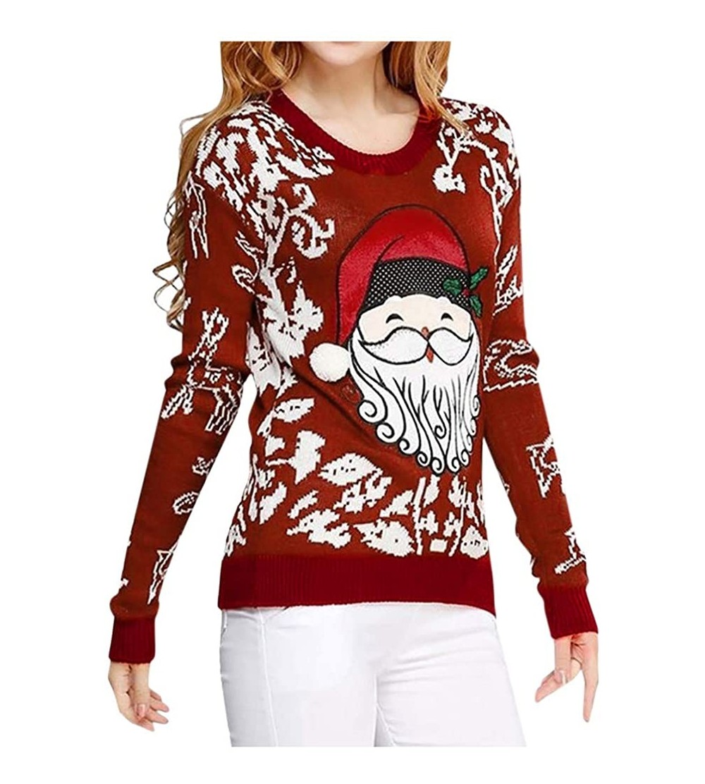 Thermal Underwear 2019 Christmas Tops New- Women's O-Neck Long Sleeve Merry Christmas Print Casual Tops Blouse - Red - CI192I...