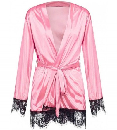 Nightgowns & Sleepshirts Womens Satin Nightdress Silk Lace Lingerie Nightgown Sleepwear Sexy Robe - Pink - C2193CDRMIH $11.86