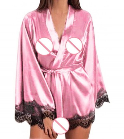 Nightgowns & Sleepshirts Womens Satin Nightdress Silk Lace Lingerie Nightgown Sleepwear Sexy Robe - Pink - C2193CDRMIH $11.86