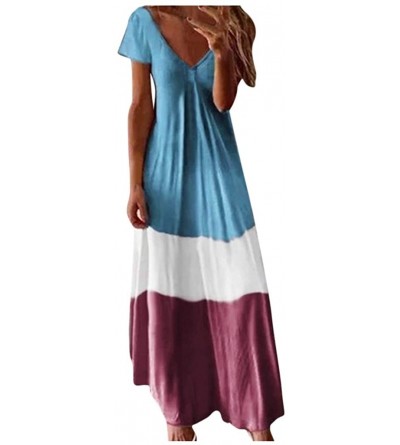 Thermal Underwear Womens Gradient Color Block Maxi Dress- Patchwork Fall Loose Dress - 0525- Blue - CN18Y35U5R9 $20.60