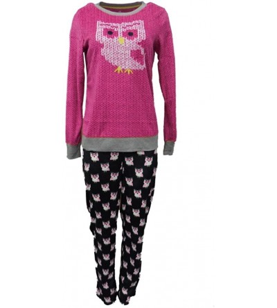 Sets Womens Pink & Black Owl Print Pajamas Fleece Pajama Set - CS11V8RLKR3 $30.76
