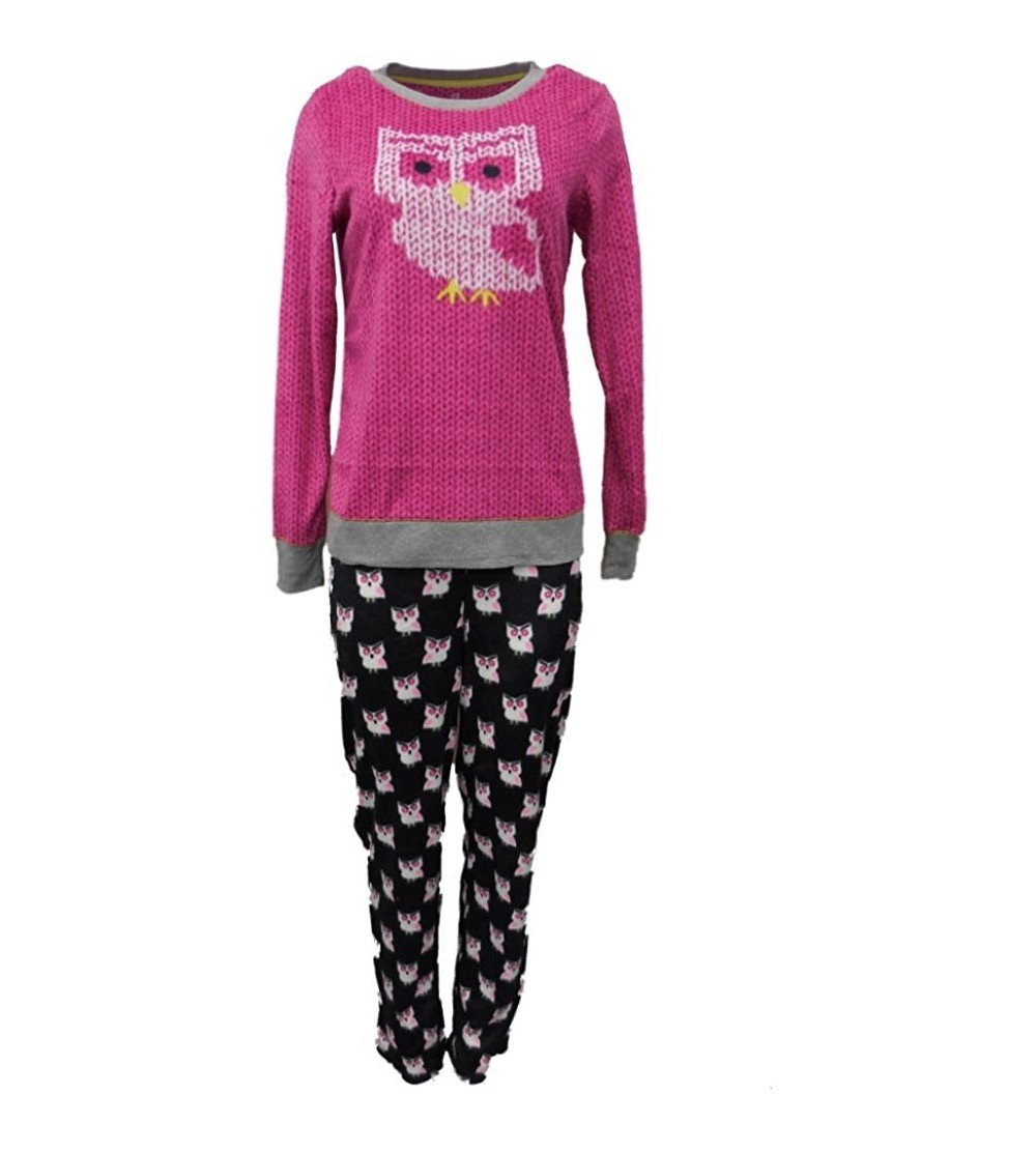 Sets Womens Pink & Black Owl Print Pajamas Fleece Pajama Set - CS11V8RLKR3 $30.76