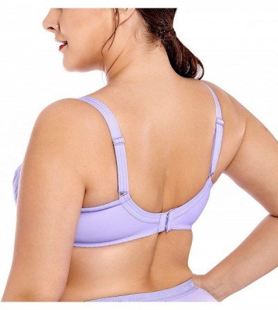 Bras Women's Floral Sheer Lace Unlined Plus Size Underwire Bra Non Padded - Lavender - CN186AS82RN $18.08
