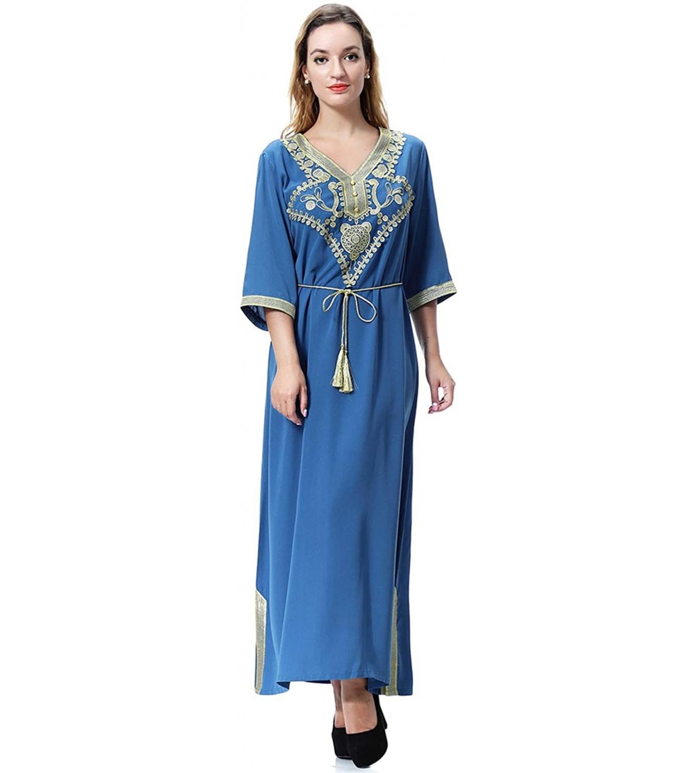 Robes Women's Robe Soft Muslim Dress Full Length Arab Robe Blue - CA196R5WWOS $24.46