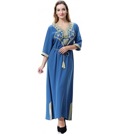Robes Women's Robe Soft Muslim Dress Full Length Arab Robe Blue - CA196R5WWOS $24.46