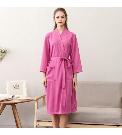 Robes Lightweight Long Waffle Kimono Unisex Spa Robe Home wear Solid Bathrobe Nightgown - Hot Pink - CH18NEYCD9O $18.62