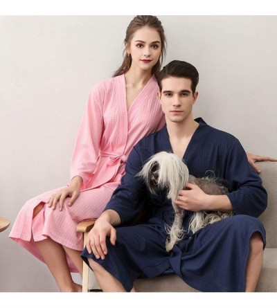 Robes Lightweight Long Waffle Kimono Unisex Spa Robe Home wear Solid Bathrobe Nightgown - Hot Pink - CH18NEYCD9O $18.62