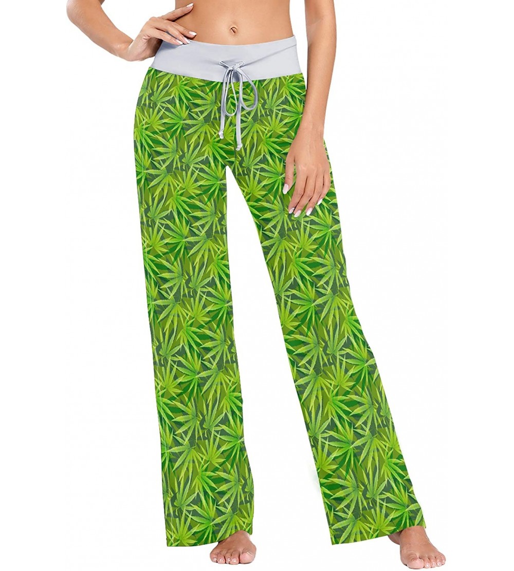 Bottoms Green Leaf Herb Narcotic Textile Grass Women's Pajama Pants Lounge Sleep Wear - Multi - C019C944U7U $29.60