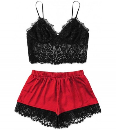 Sets Sexy Underswear for Women Sexy Lingerie Camisole Shorts V-Neck Tops Lace Pajamas Sleepwear Set - A - Red - C31952DGIM6 $...