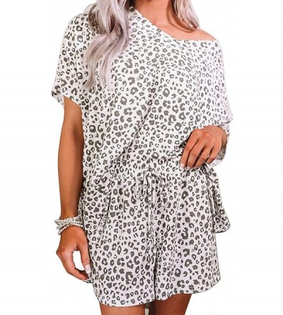 Sets Tie Dye Pajamas for Women Pj Sets Leopard Print Lounge Top and Shorts 2 Pieces Sleepwear Loungewear - Leopard - C419CMLX...