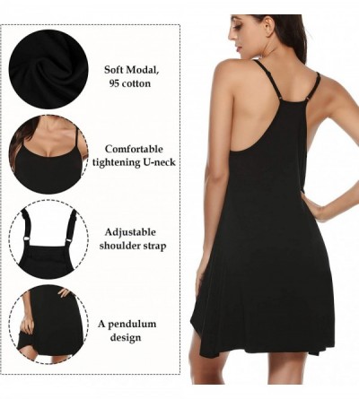 Nightgowns & Sleepshirts Women's Sexy Cami Slip Nightgown Cotton Chemise Sleepwear Full Sleep Dress - A_black - CN199USDN6S $...